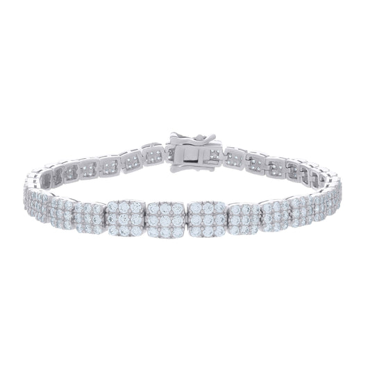 Sterling Silver Womens Cubic-Zirconia Fashion Link Bracelet Size 7 Inches