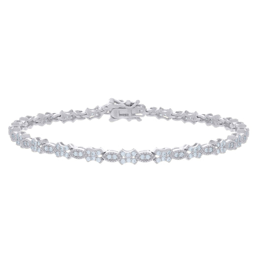 Sterling Silver Womens Cubic-Zirconia Fashion Link Bracelet Size 7 Inches