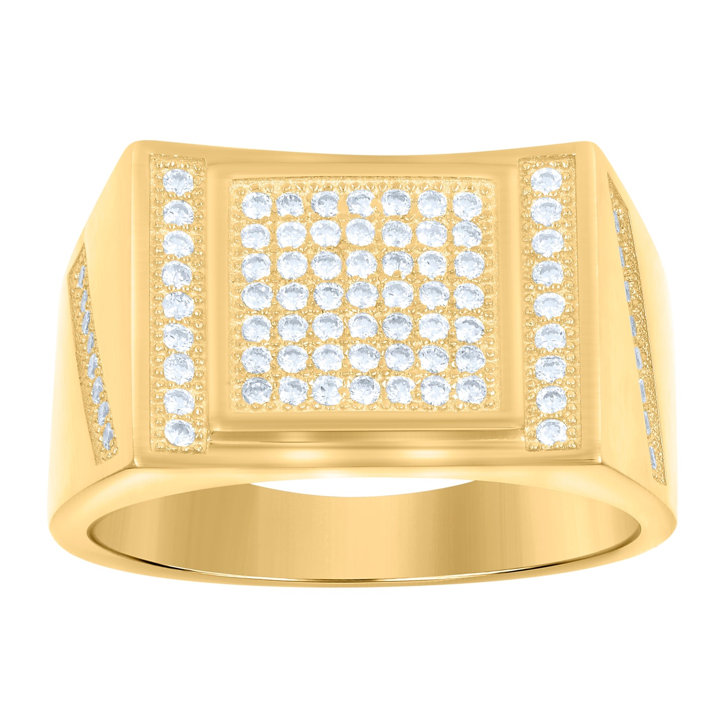 Sterling Silver Yellow-tone Mens Cubic-Zirconia Square Fashion Bridal Anniversary Wedding Engagement Band Ring