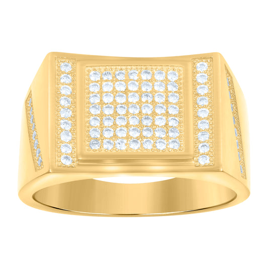 Sterling Silver Yellow-tone Mens Cubic-Zirconia Square Fashion Bridal Anniversary Wedding Engagement Band Ring