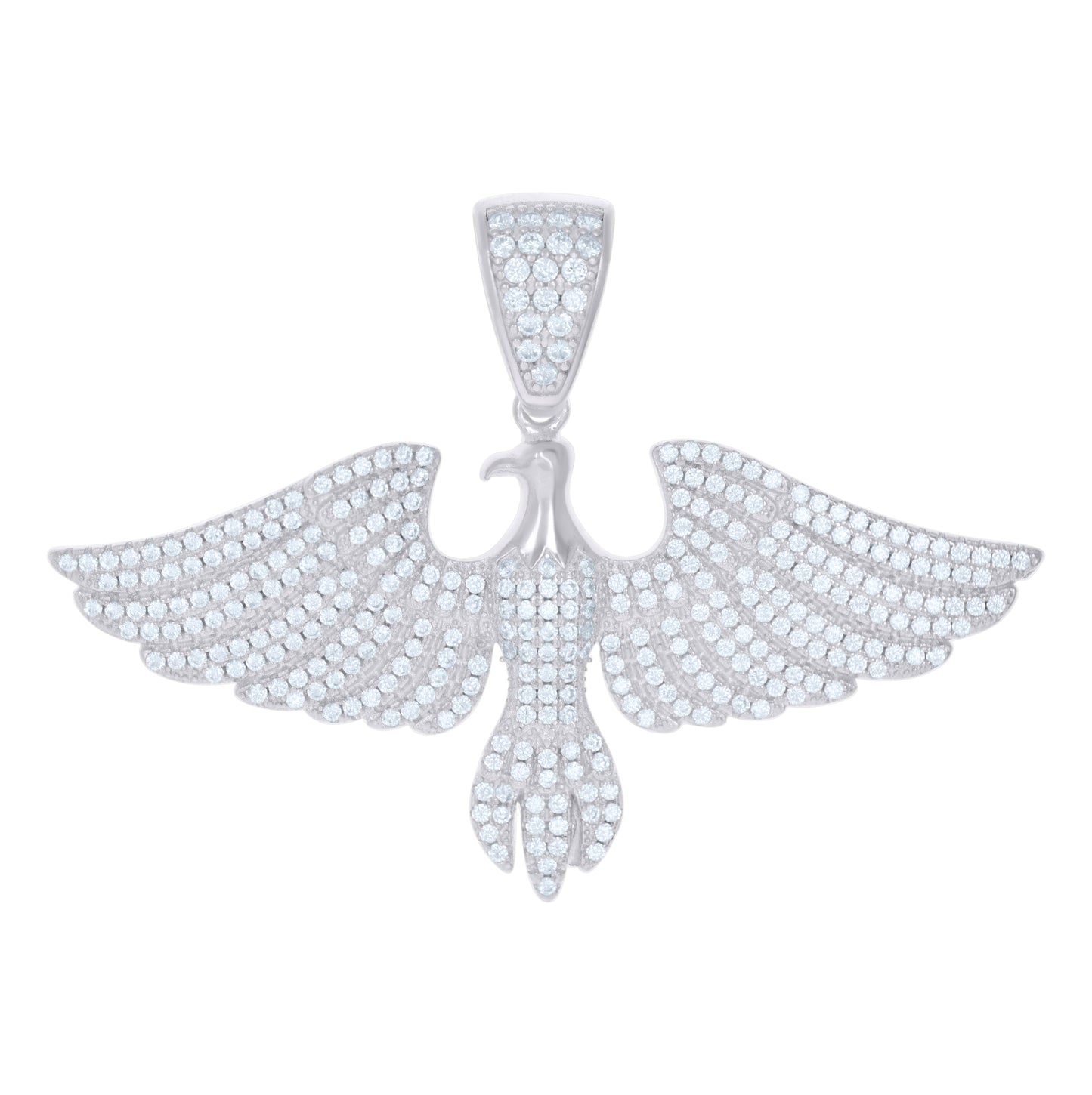 Sterling Silver Men Cubic-Zirconia Eagle Bird Patriotic Charm Pendant
