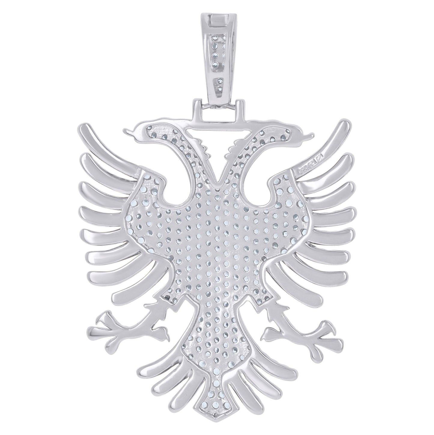 Sterling Silver Men Cubic-Zirconia Eagle Bird Patriotic Charm Pendant