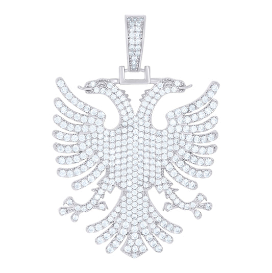 Sterling Silver Men Cubic-Zirconia Eagle Bird Patriotic Charm Pendant
