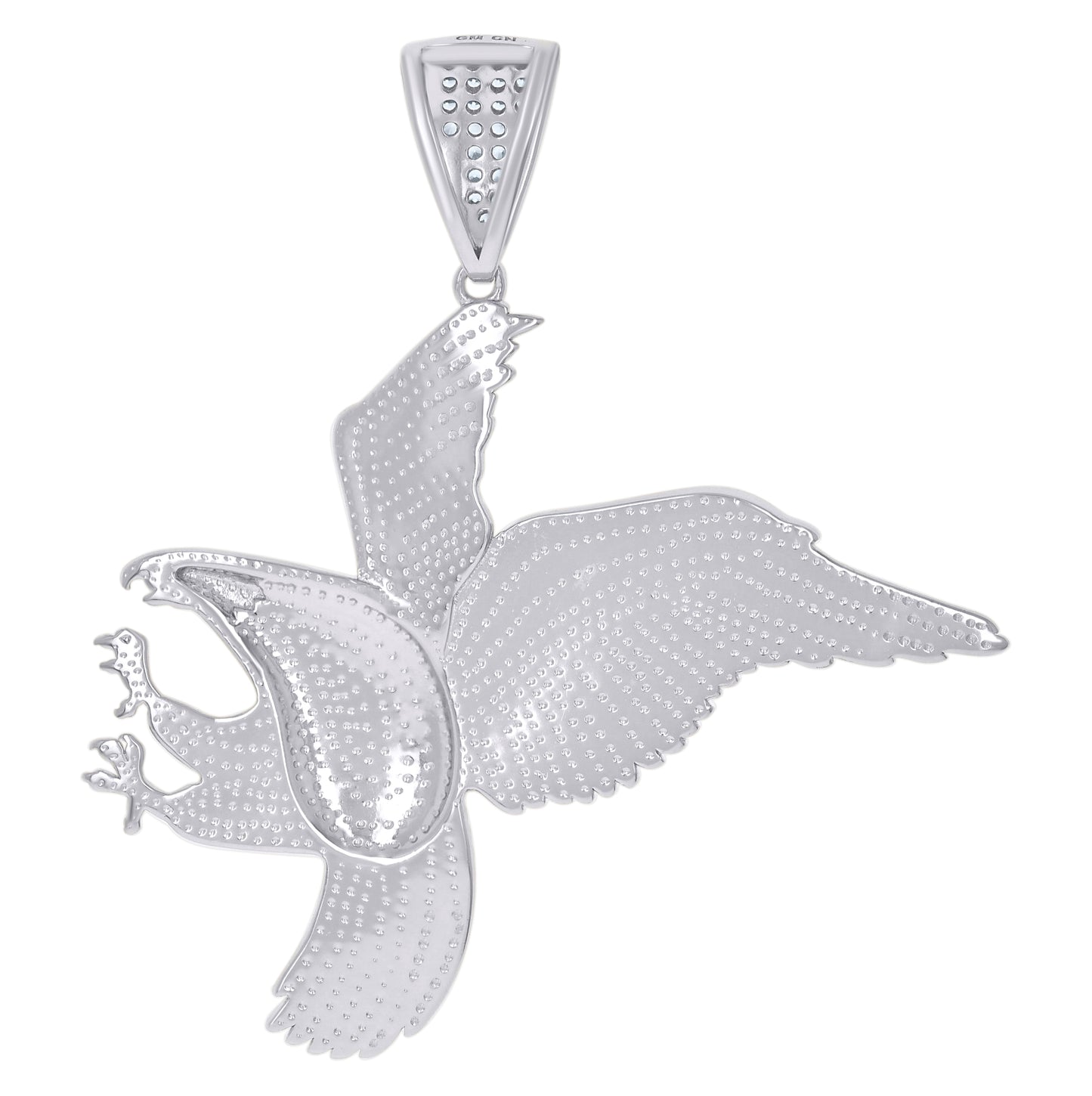 Sterling Silver Men Cubic-Zirconia Eagle Bird Patriotic Charm Pendant