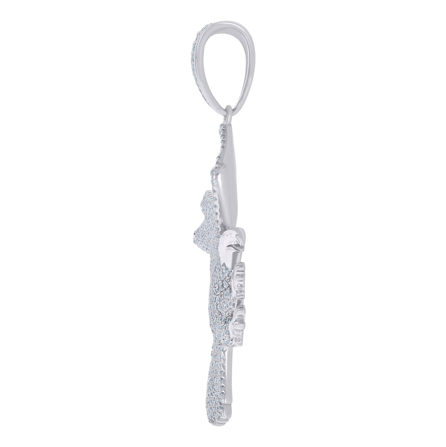 Sterling Silver Men Cubic-Zirconia Eagle Bird Patriotic Charm Pendant