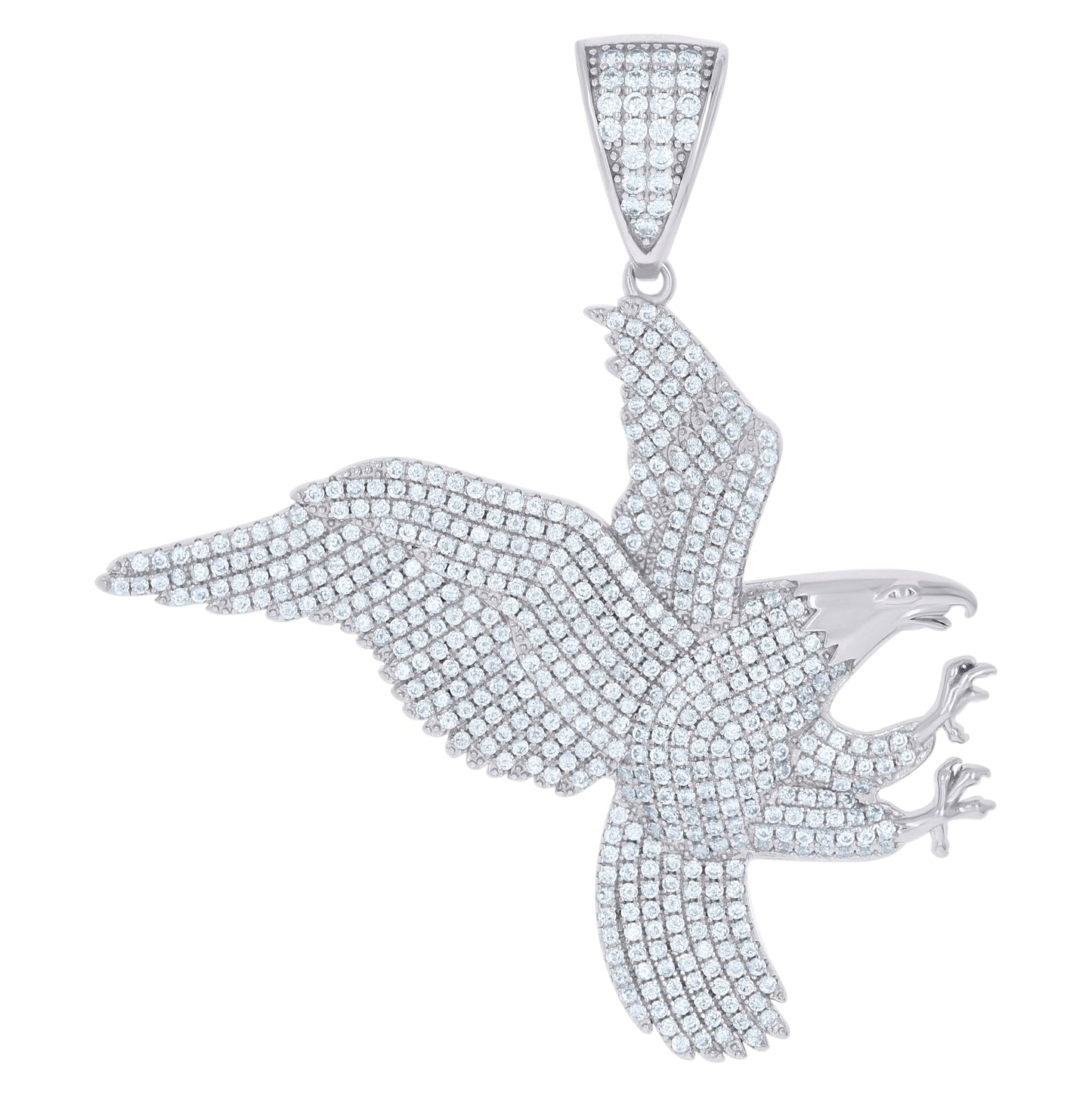 Sterling Silver Men Cubic-Zirconia Eagle Bird Patriotic Charm Pendant