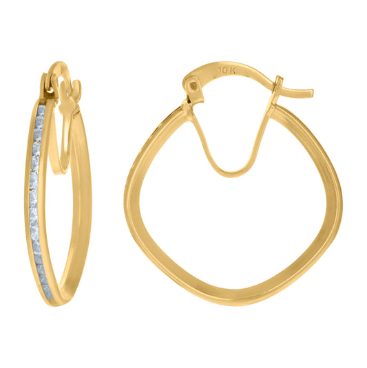10K Yellow Gold Womens Cubic-Zirconia Square Hoop Earrings