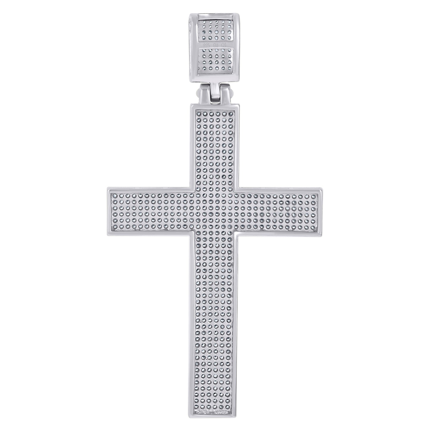 Sterling Silver Mens Cubic-Zirconia Cross Religious Charm Pendant