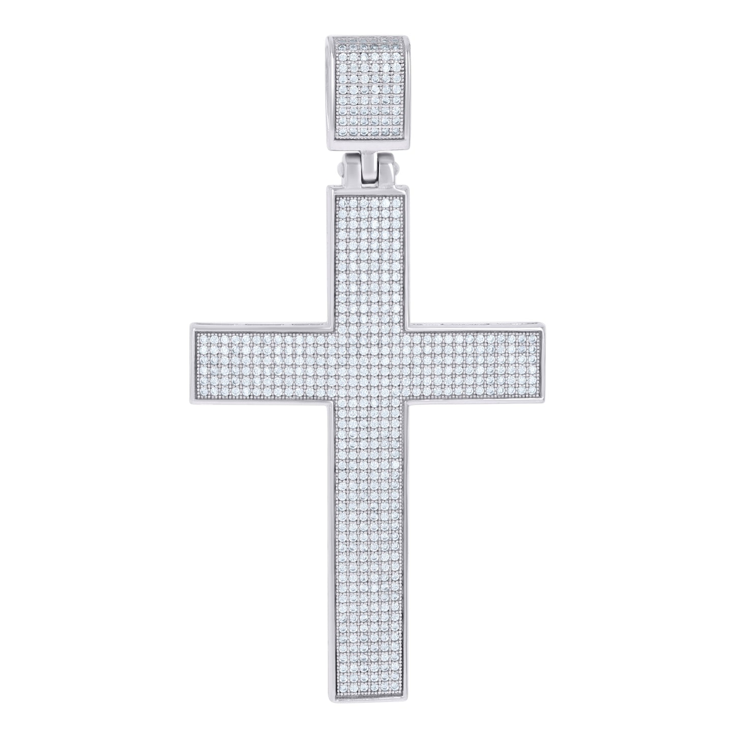 Sterling Silver Mens Cubic-Zirconia Cross Religious Charm Pendant