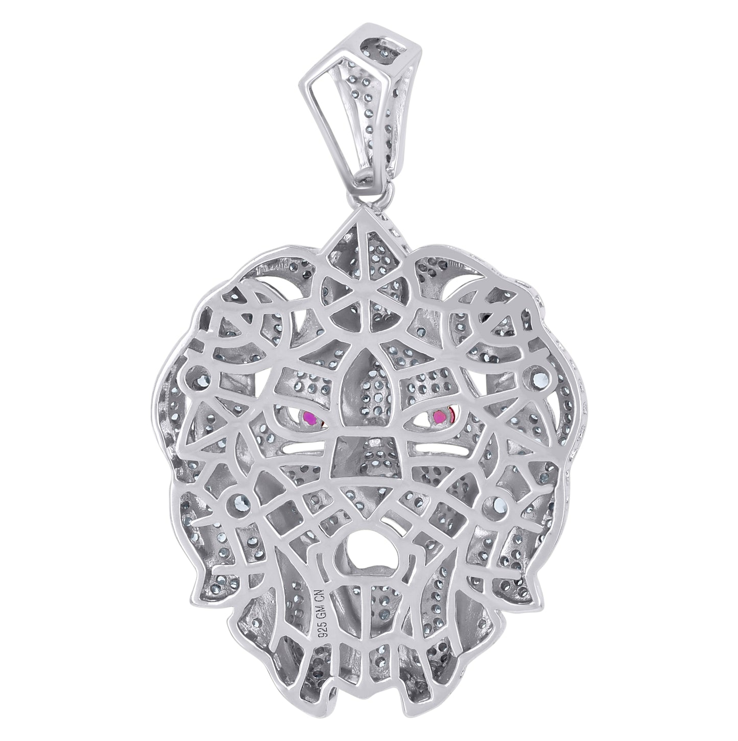 Sterling Silver Mens Purple White Cubic-Zirconia Leo/Lion Head Animal Zodiac Sign/Wildlife Charm Pendant