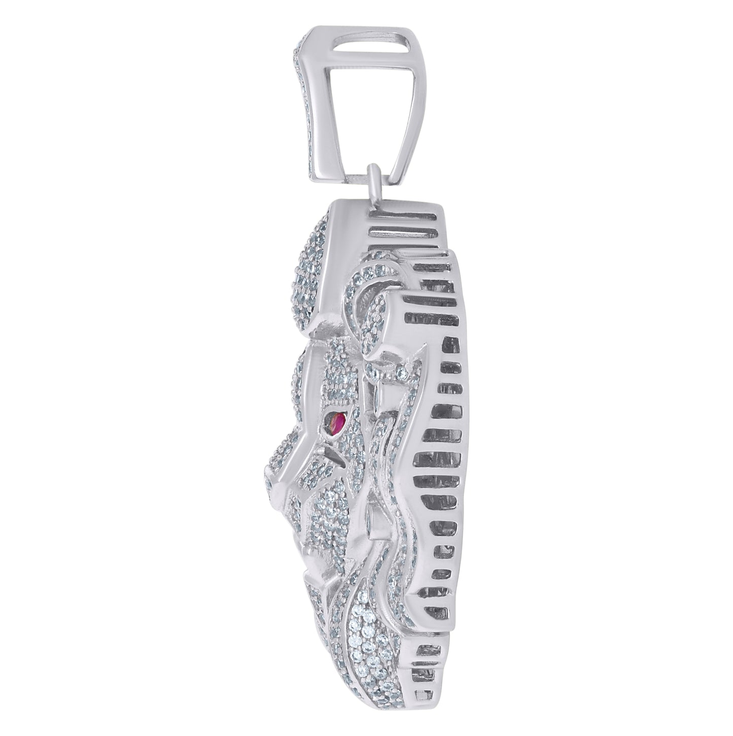 Sterling Silver Mens Purple White Cubic-Zirconia Leo/Lion Head Animal Zodiac Sign/Wildlife Charm Pendant
