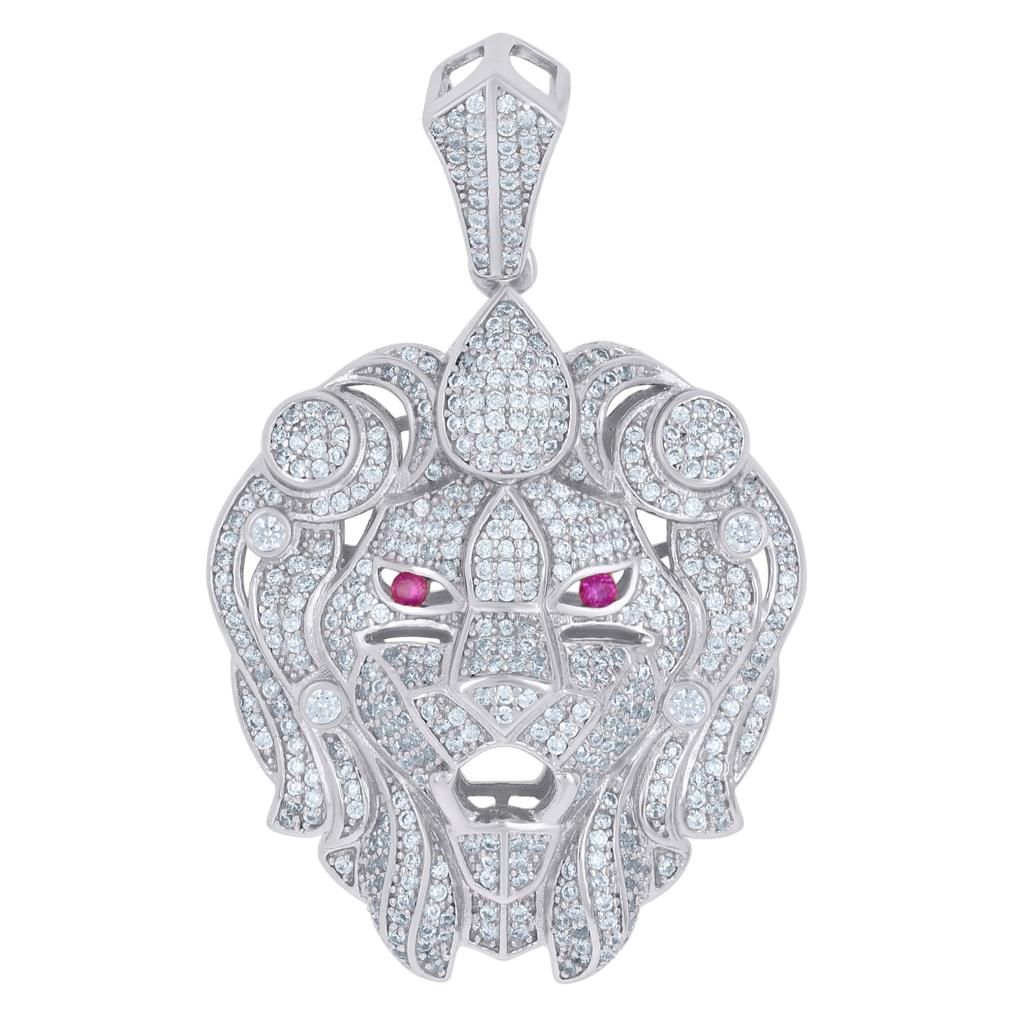 Sterling Silver Mens Purple White Cubic-Zirconia Leo/Lion Head Animal Zodiac Sign/Wildlife Charm Pendant