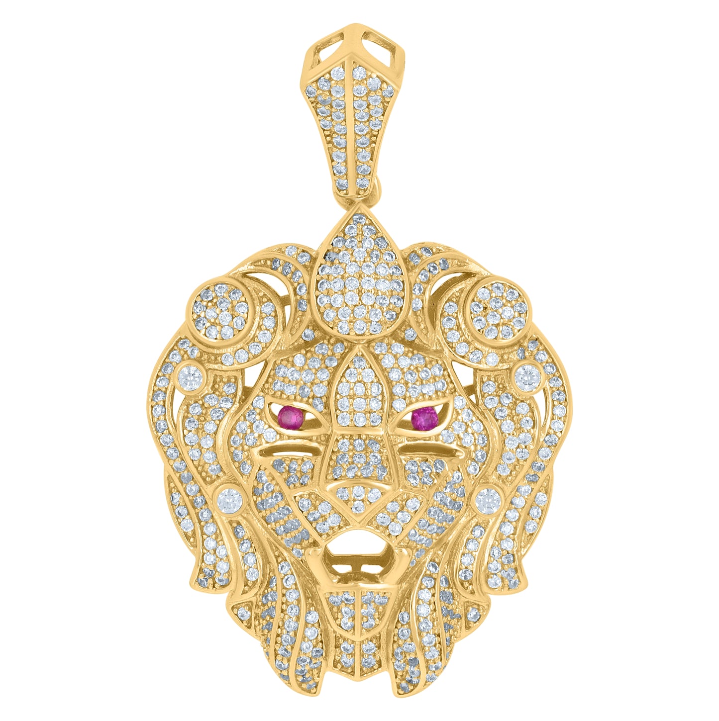 Sterling Silver Mens Purple White Cubic-Zirconia Leo/Lion Head Animal Zodiac Sign/Wildlife Charm Pendant