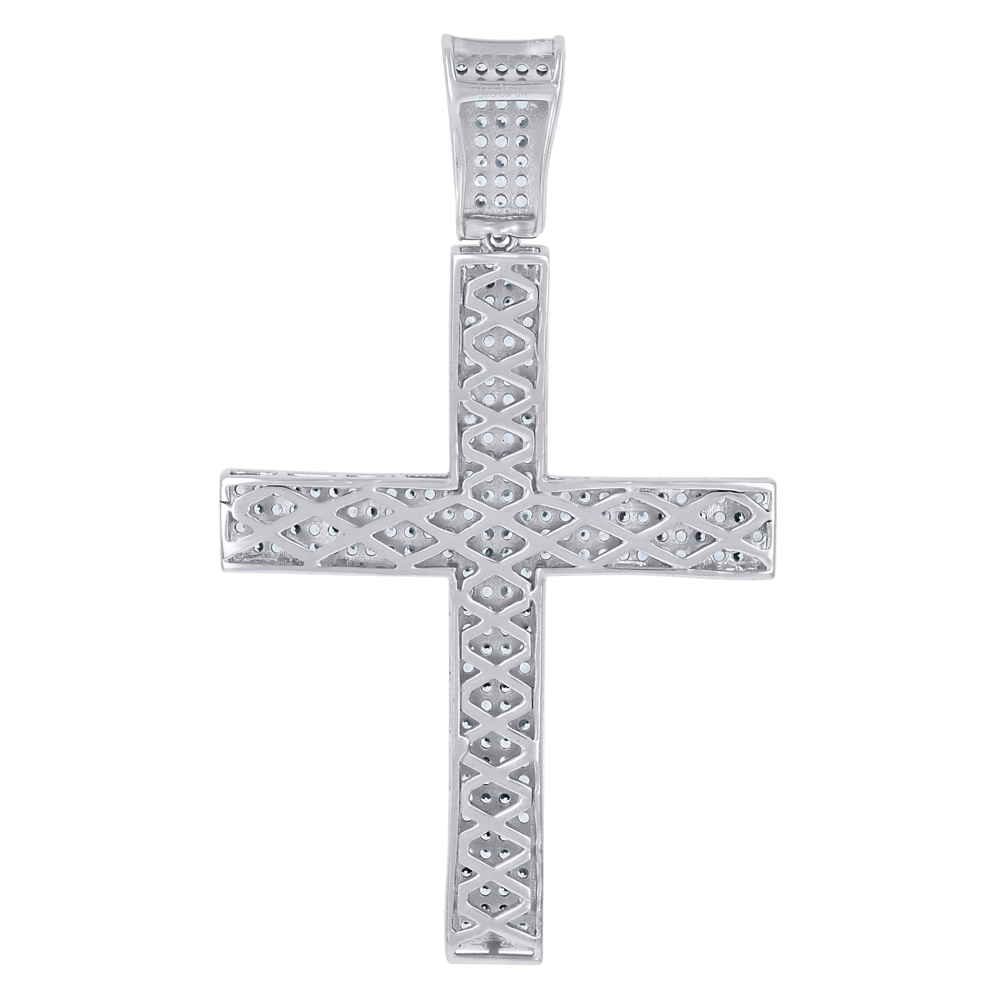 Sterling Silver Mens Cubic-Zirconia Cross Religious Charm Pendant