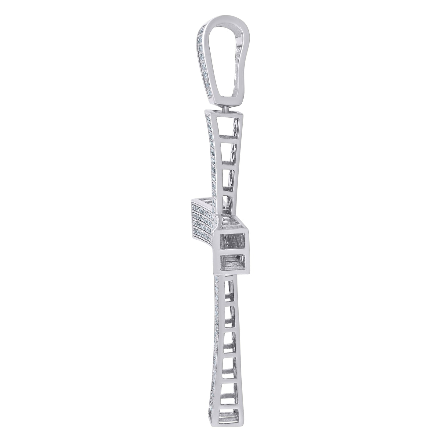 Sterling Silver Mens Cubic-Zirconia Cross Religious Charm Pendant