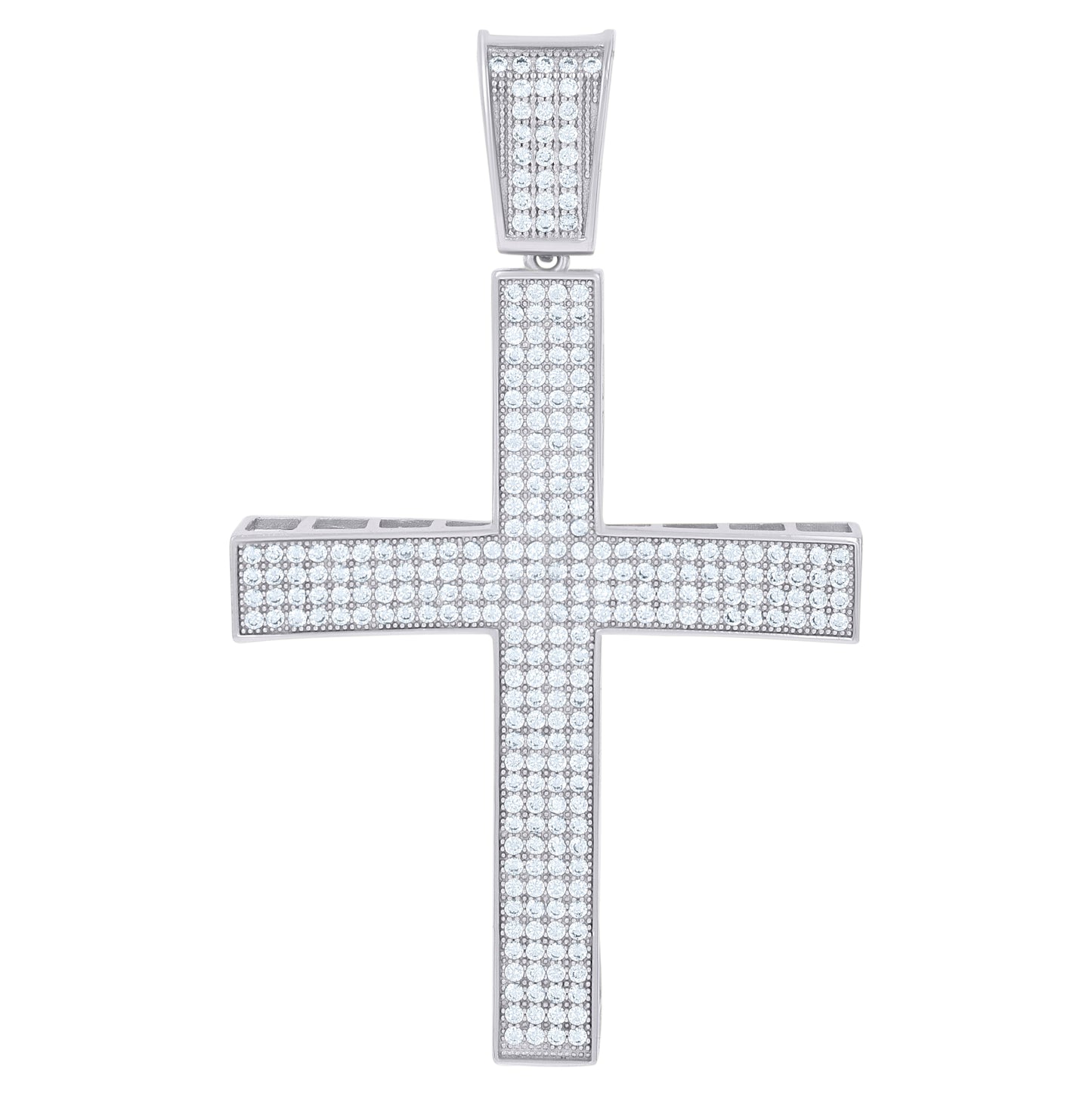 Sterling Silver Mens Cubic-Zirconia Cross Religious Charm Pendant