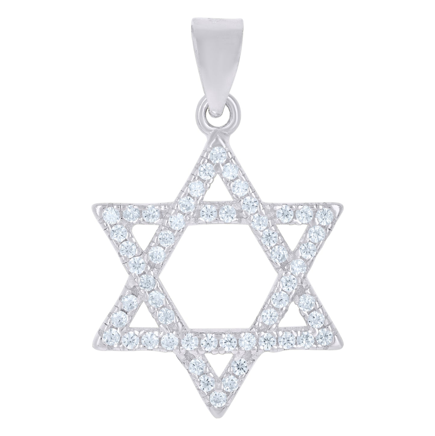 Sterling Silver Unisex Cubic-Zirconia Star Of David Religious Symbol Charm Pendant