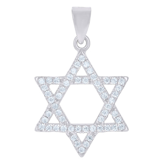 Sterling Silver Unisex Cubic-Zirconia Star Of David Religious Symbol Charm Pendant