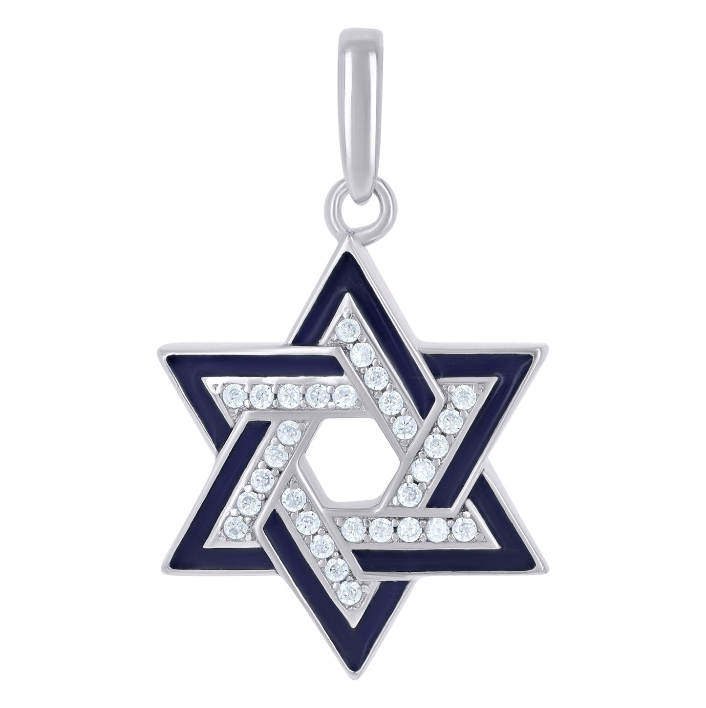 Sterling Silver Unisex Cubic-Zirconia Enamel Star Of David Religious Symbol Charm Pendant