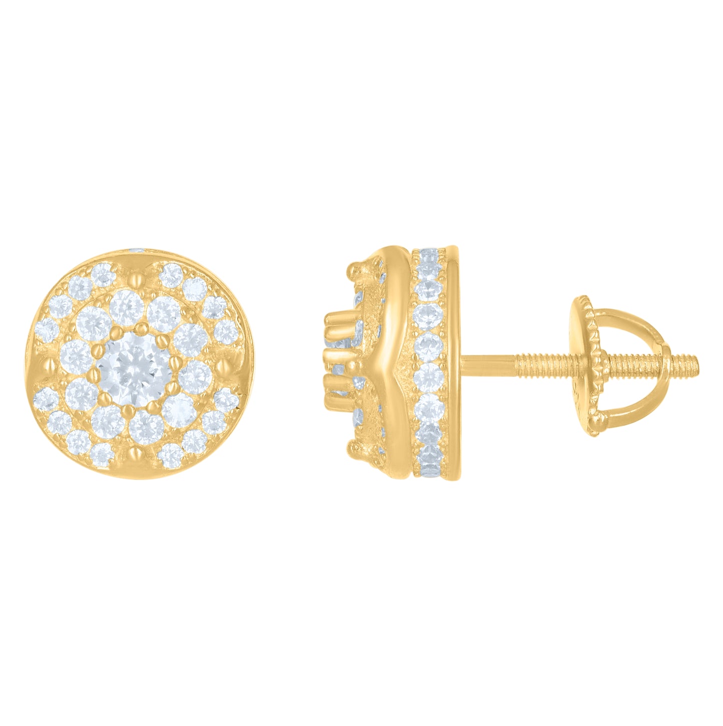 Sterling Silver Or Yellow-tone Unisex Cubic-Zirconia Fashion Stud Earrings