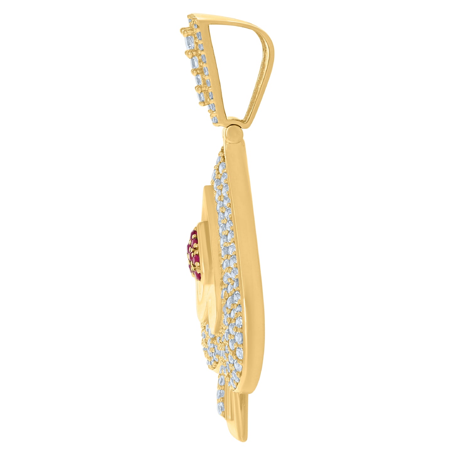 10K Yellow Gold Mens Pink White Cubic-Zirconia Spade Playing Cards Gambling Charm Pendant