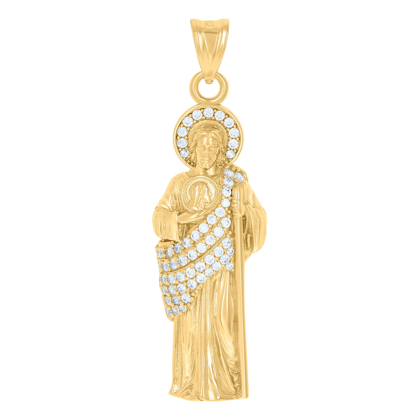 10K Yellow Gold Mens Cubic-Zirconia St. Jude Religious Charm Pendant