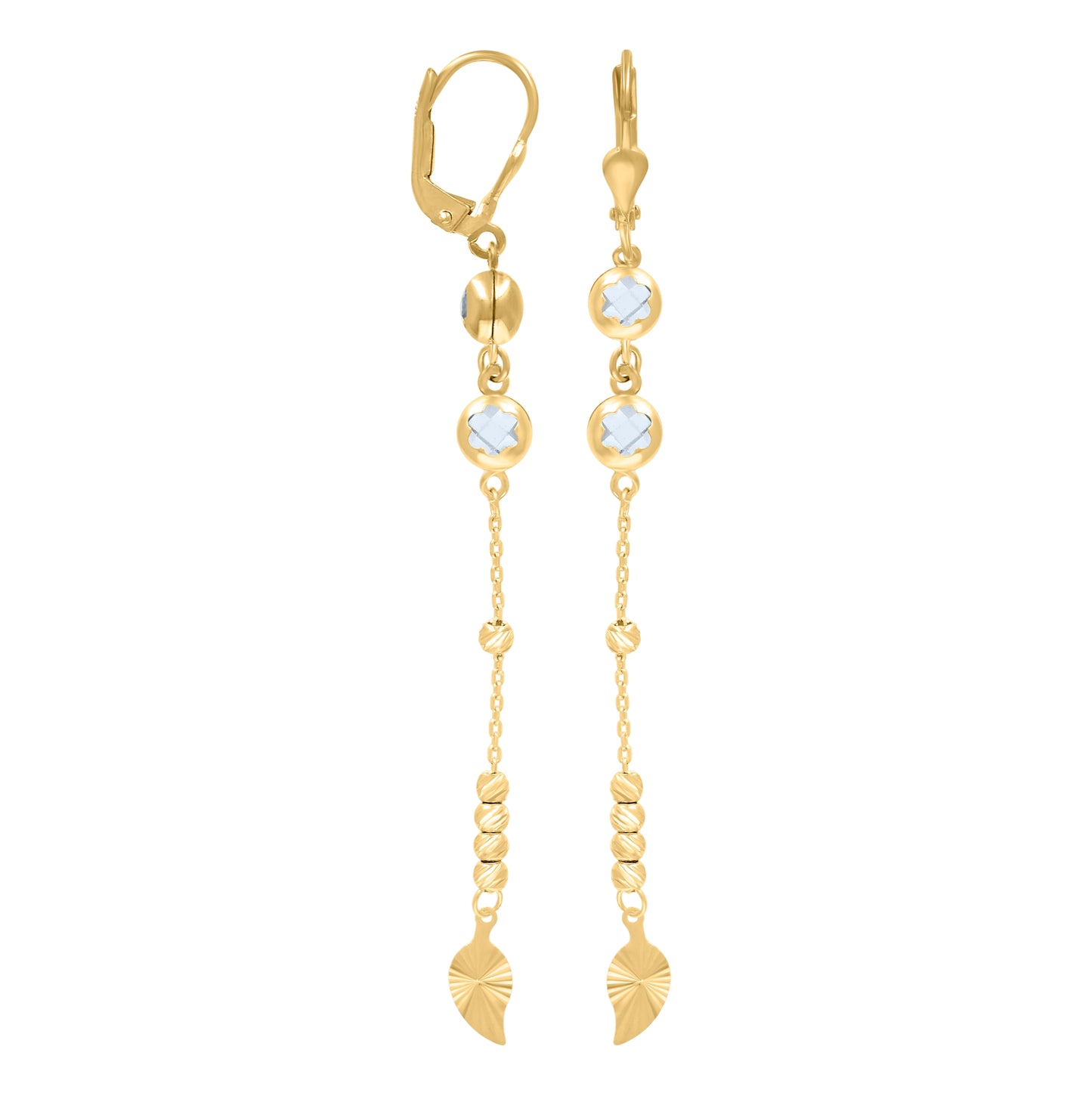 10K Yellow Gold Womens Cubic-Zirconia Leaf Beaded Dangle Leverback Earrings