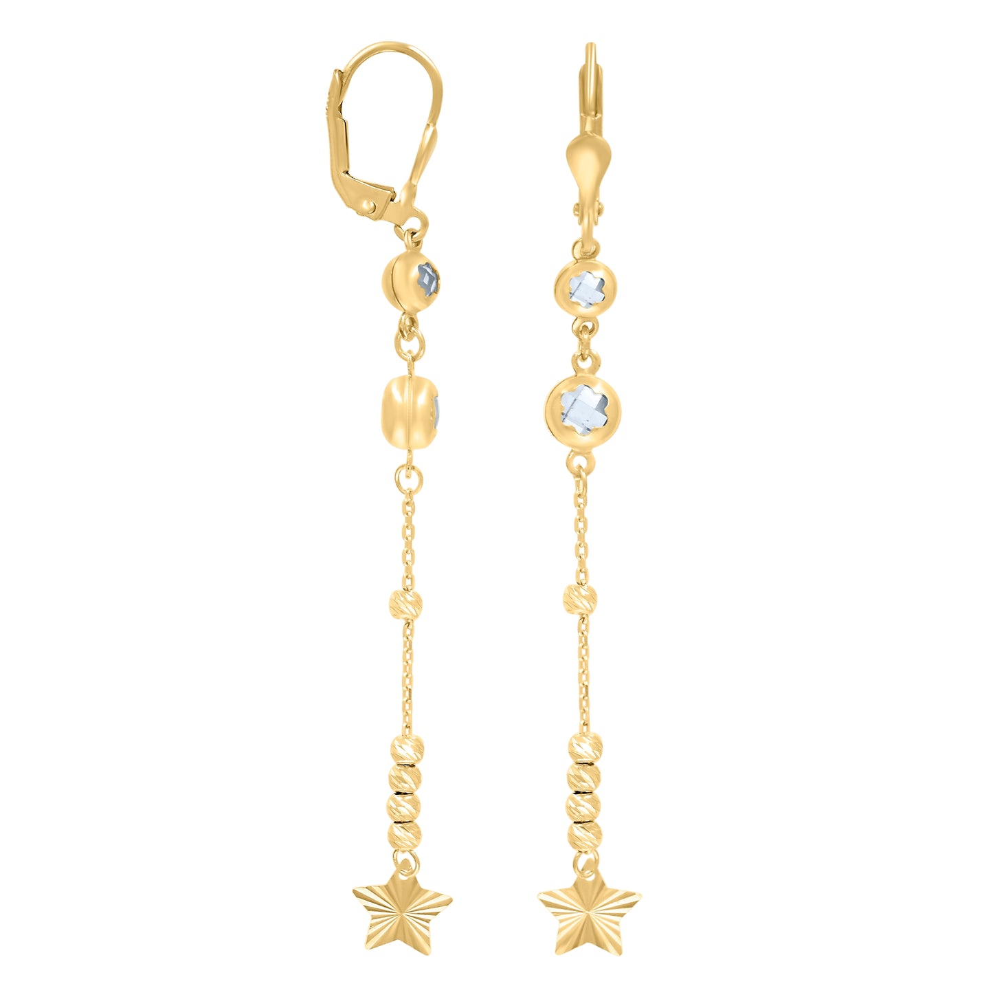 10K Yellow Gold Womens Cubic-Zirconia Star Beaded Dangle Leverback Earrings