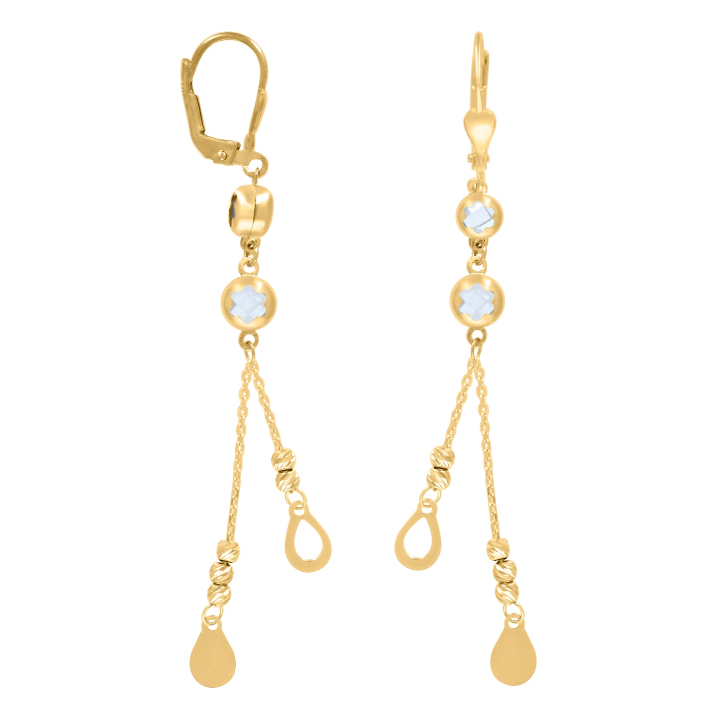10K Yellow Gold Womens Cubic-Zirconia Drop Beaded Dangle Leverback Earrings
