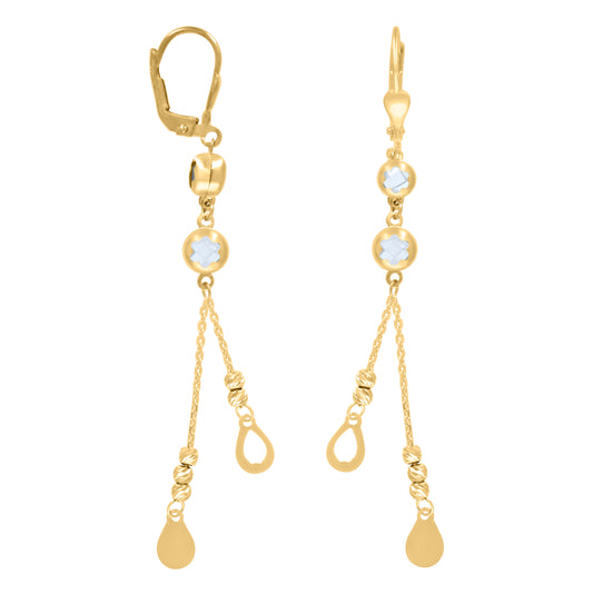 10K Yellow Gold Womens Cubic-Zirconia Drop Beaded Dangle Leverback Earrings