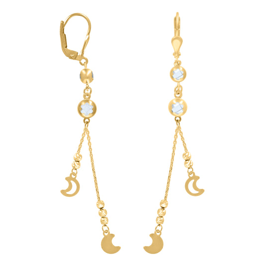 10K Yellow Gold Womens Cubic-Zirconia Moon Beaded Dangle Leverback Earrings