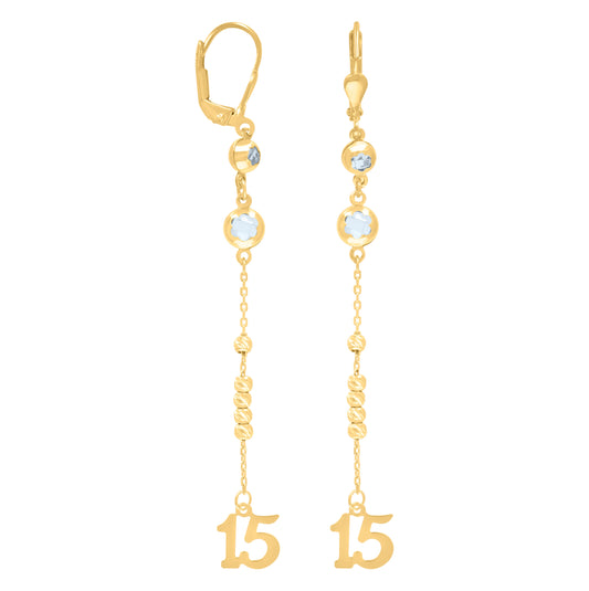 10K Yellow Gold Womens Cubic-Zirconia Sweet 15 Quinceanera Beaded Dangle Leverback Earrings