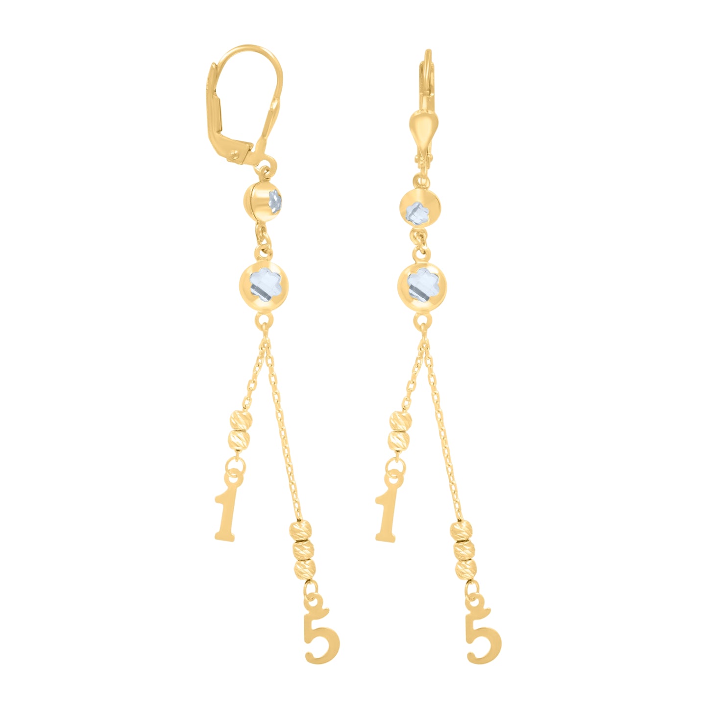 10K Yellow Gold Womens Cubic-Zirconia Sweet 15 Quinceanera Beaded Dangle Leverback Earrings