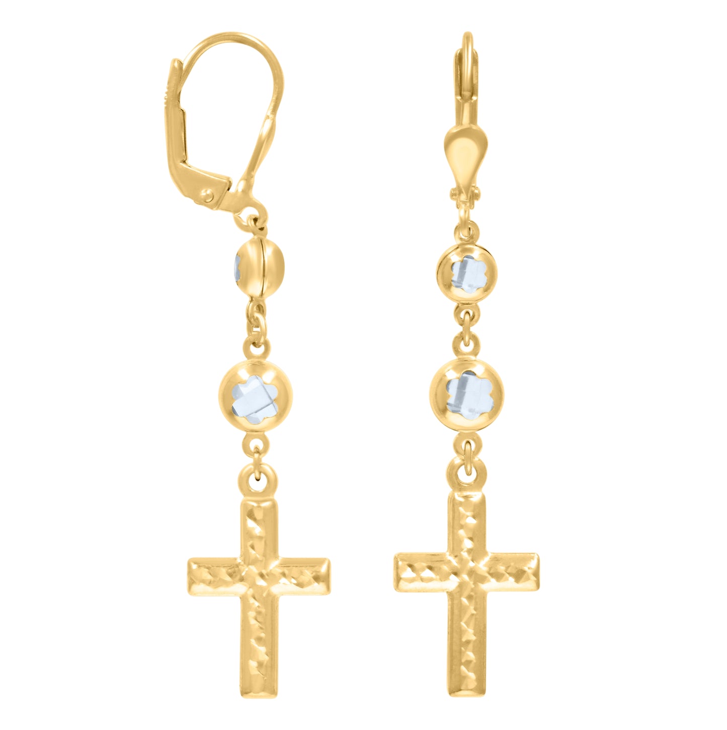 10K Yellow Gold Womens Cubic-Zirconia Cross Religious Dangle Leverback Earrings