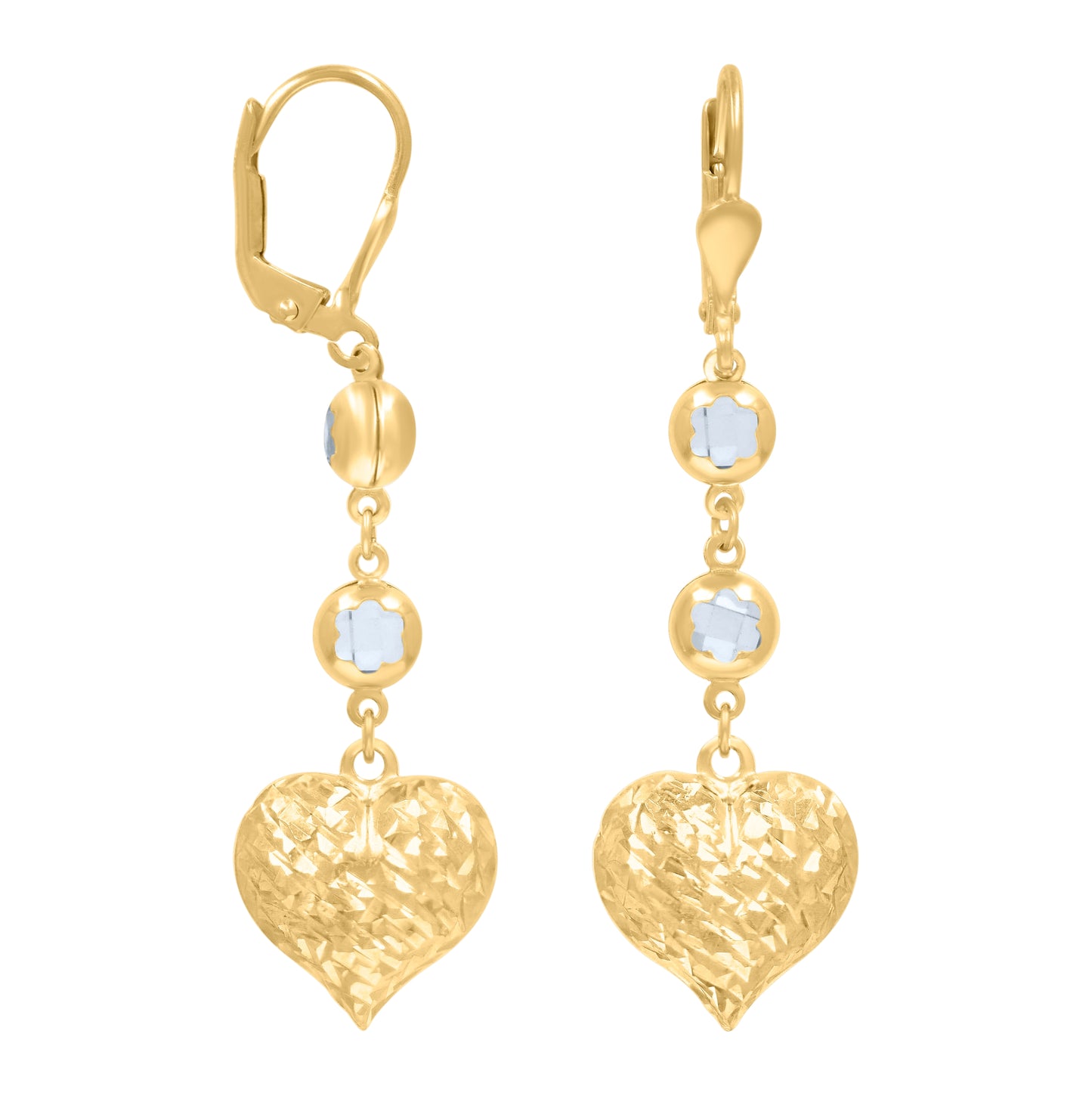 10K Yellow Gold Womens Cubic-Zirconia Heart Dangle Leverback Earrings