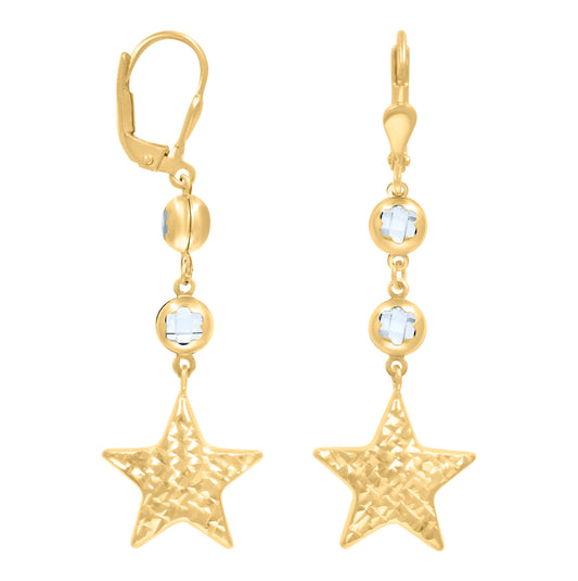 10K Yellow Gold Womens Cubic-Zirconia Star Dangle Leverback Earrings