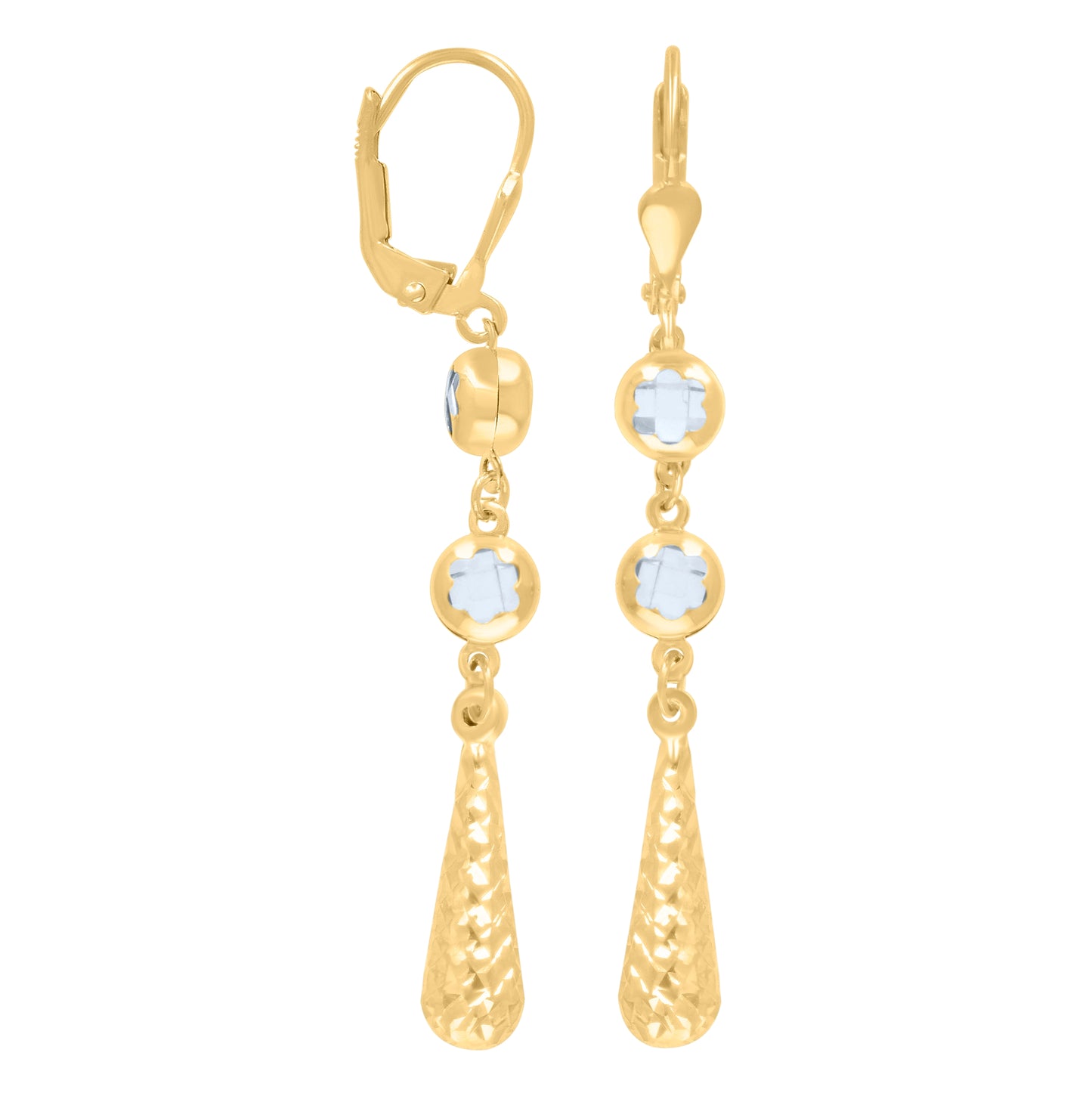 10K Yellow Gold Womens Cubic-Zirconia Drop Dangle Leverback Earrings