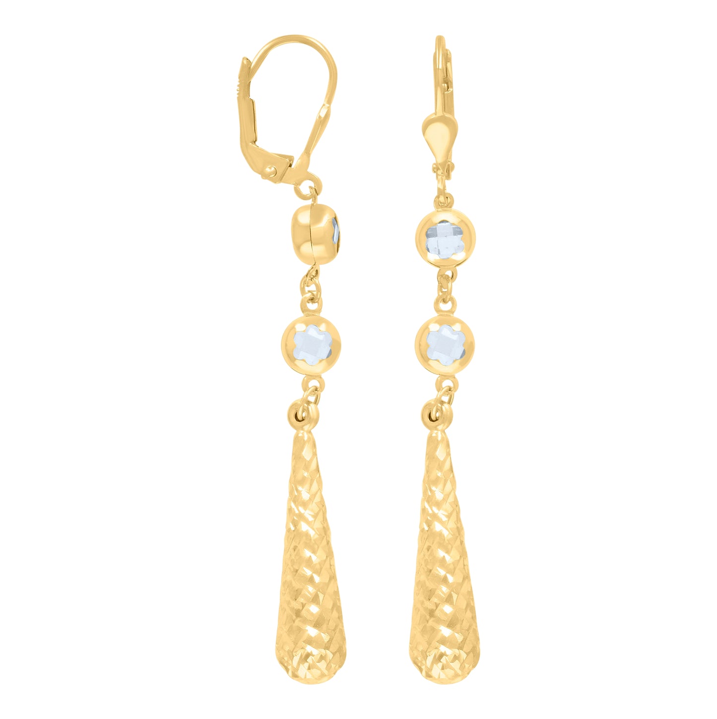 10K Yellow Gold Womens Cubic-Zirconia Drop Dangle Leverback Earrings