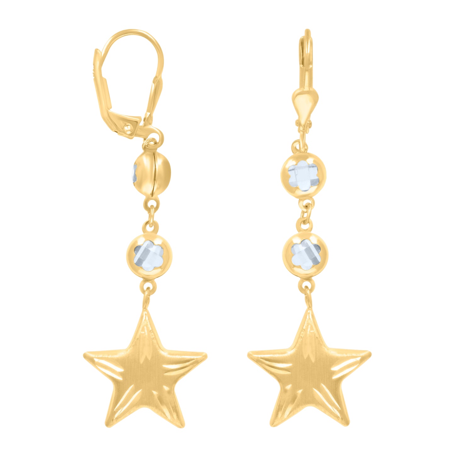 10K Yellow Gold Womens Cubic-Zirconia Star Dangle Leverback Earrings