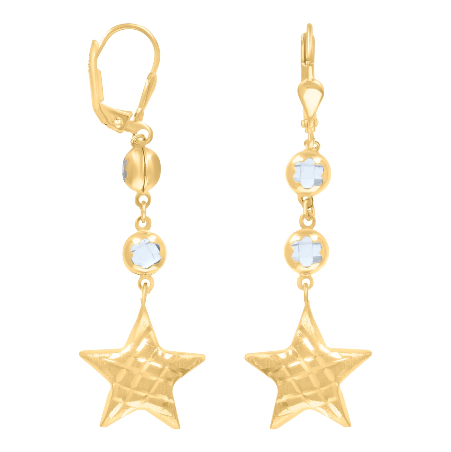 10K Yellow Gold Womens Cubic-Zirconia Star Dangle Leverback Earrings