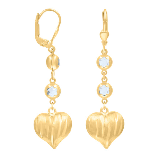 10K Yellow Gold Womens Cubic-Zirconia Heart Dangle Leverback Earrings