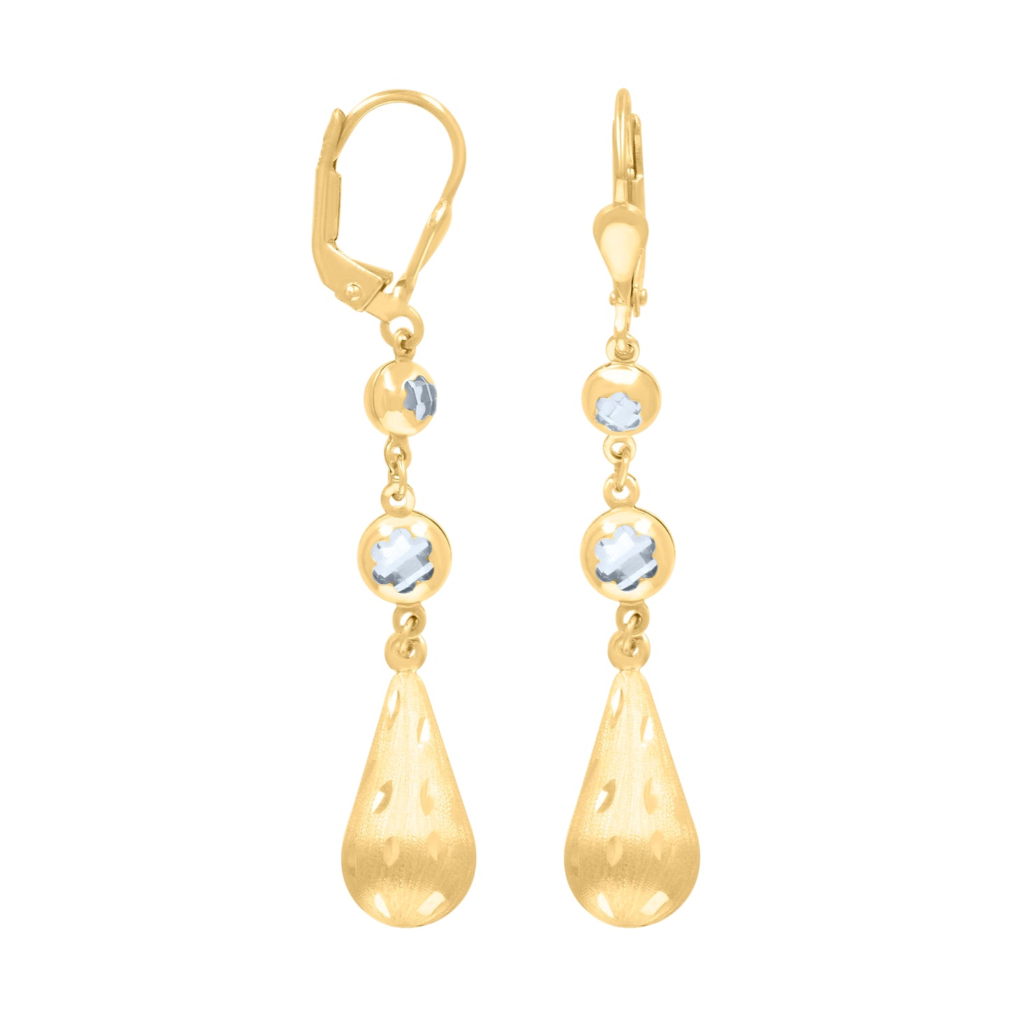 10K Yellow Gold Womens Cubic-Zirconia Tear Drop Dangle Leverback Earrings