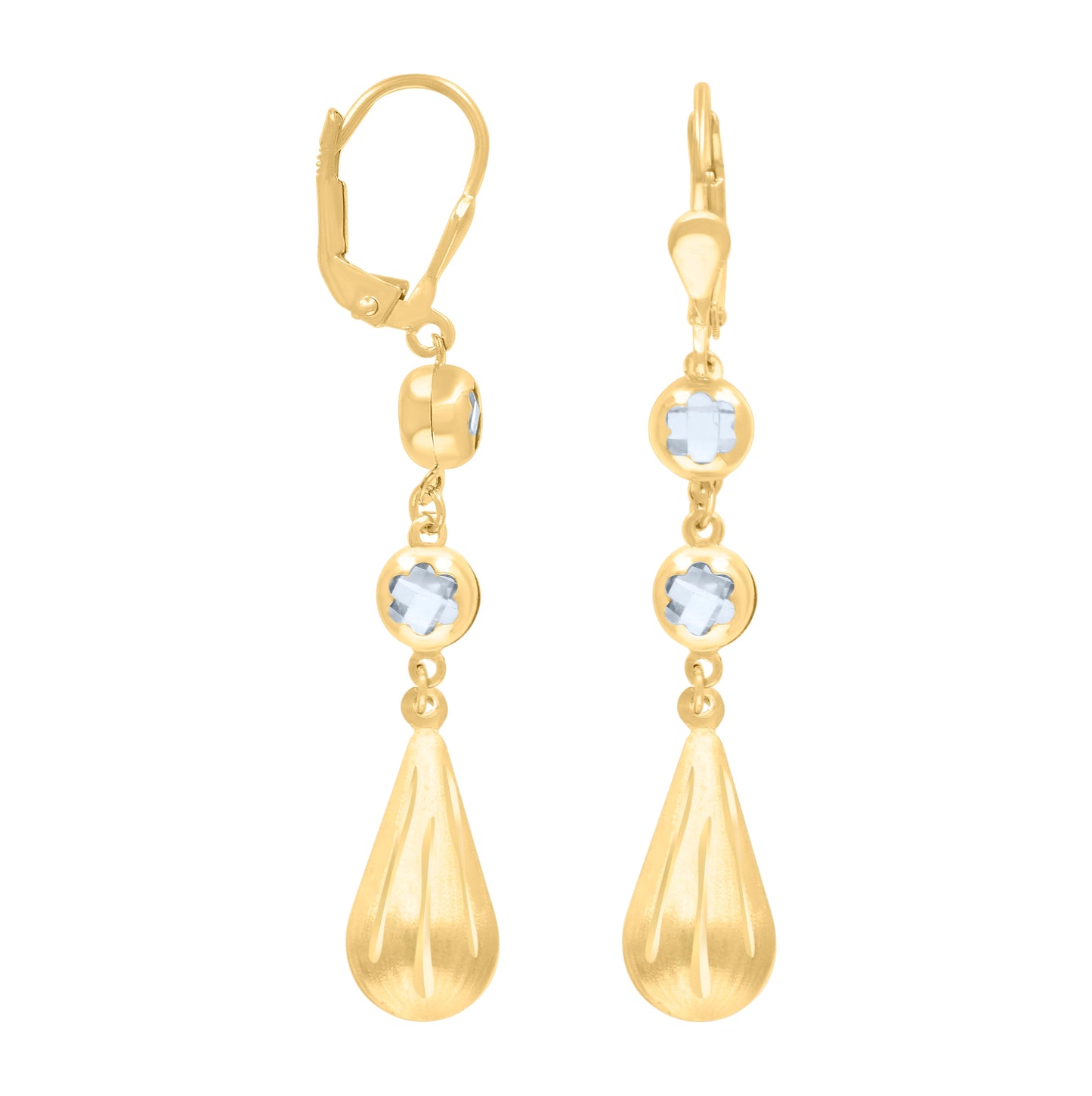 10K Yellow Gold Womens Cubic-Zirconia Tear Drop Dangle Leverback Earrings