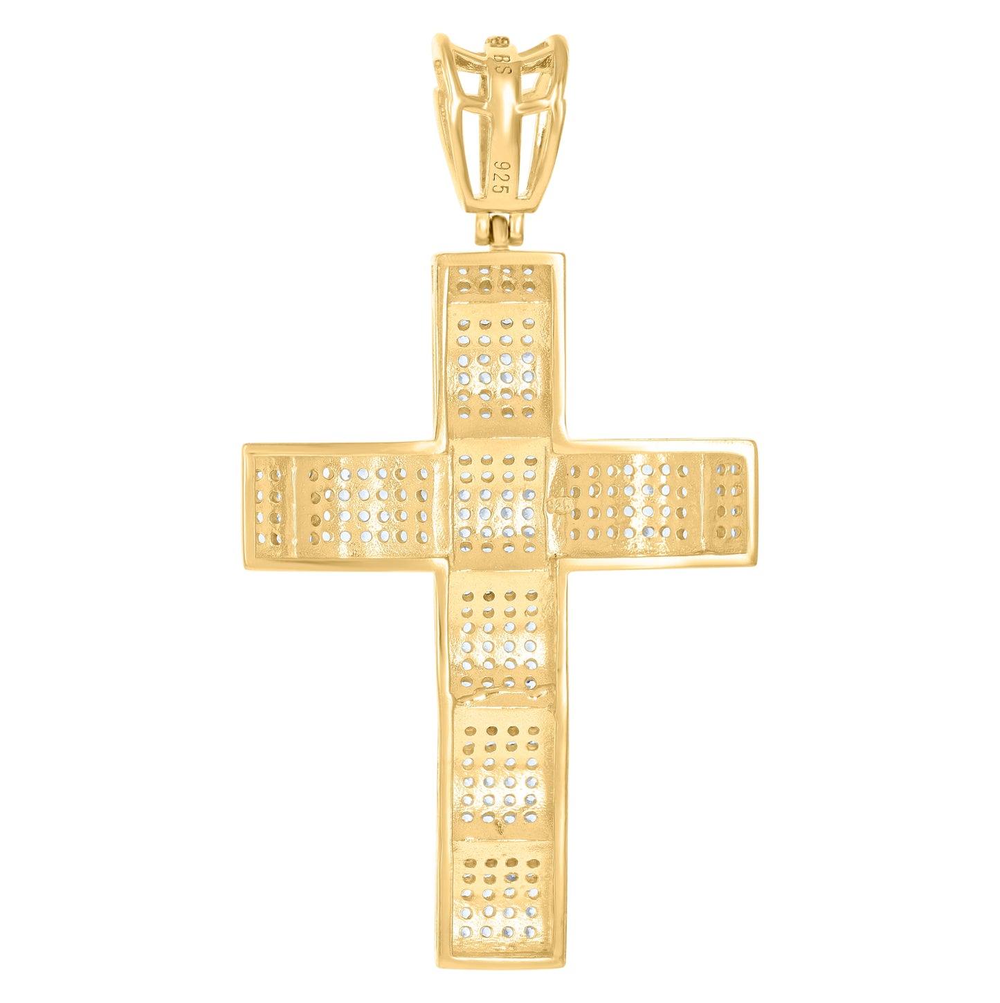 Sterling Silver Yellow-tone Mens Cubic-Zirconia Cross Religious Charm Pendant