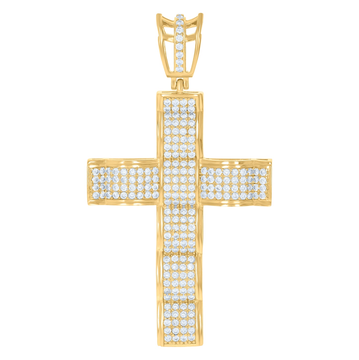 Sterling Silver Yellow-tone Mens Cubic-Zirconia Cross Religious Charm Pendant