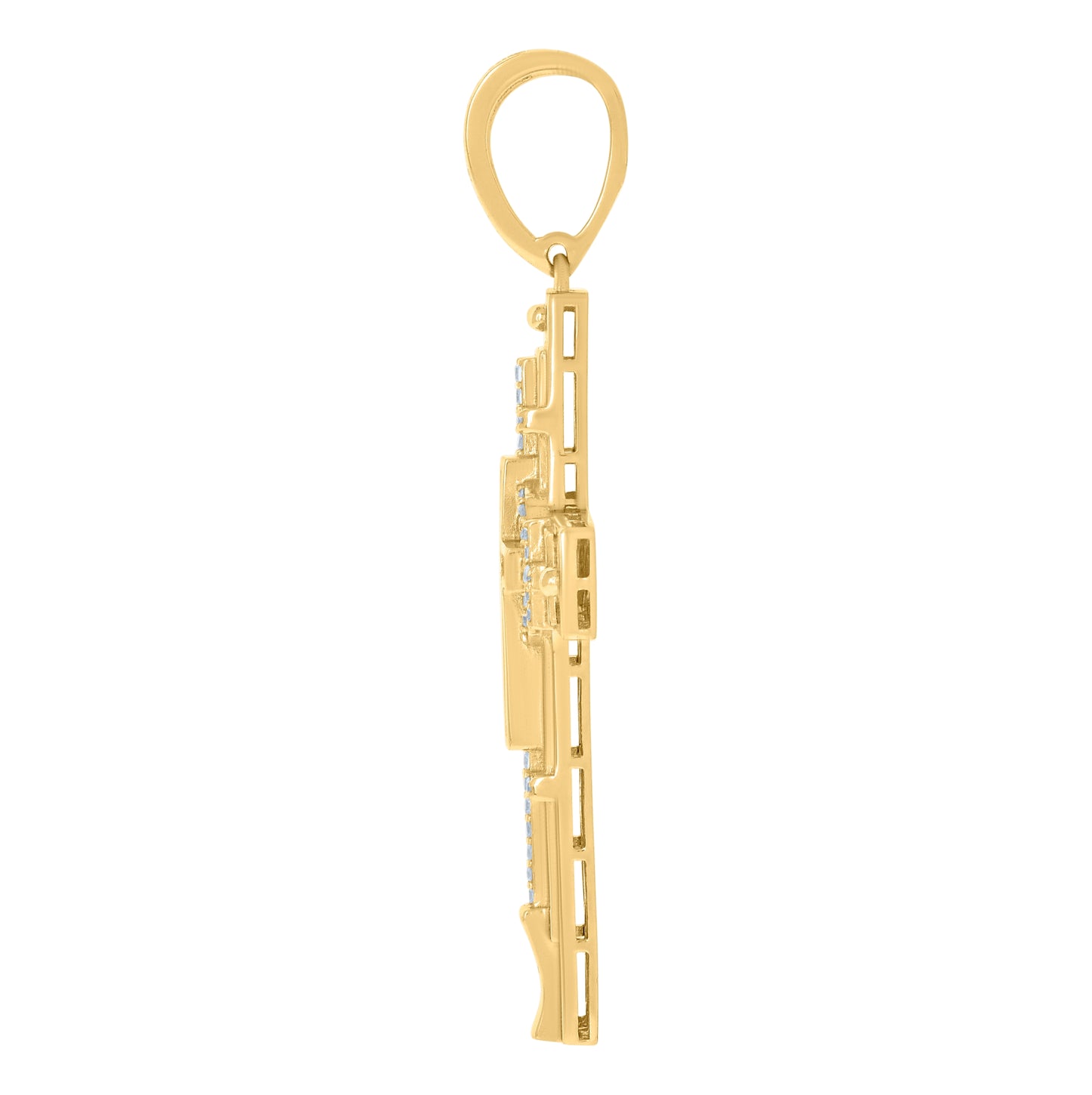 Sterling Silver Yellow-tone Mens Baguette Round Cubic-Zirconia Cross Religious Charm Pendant