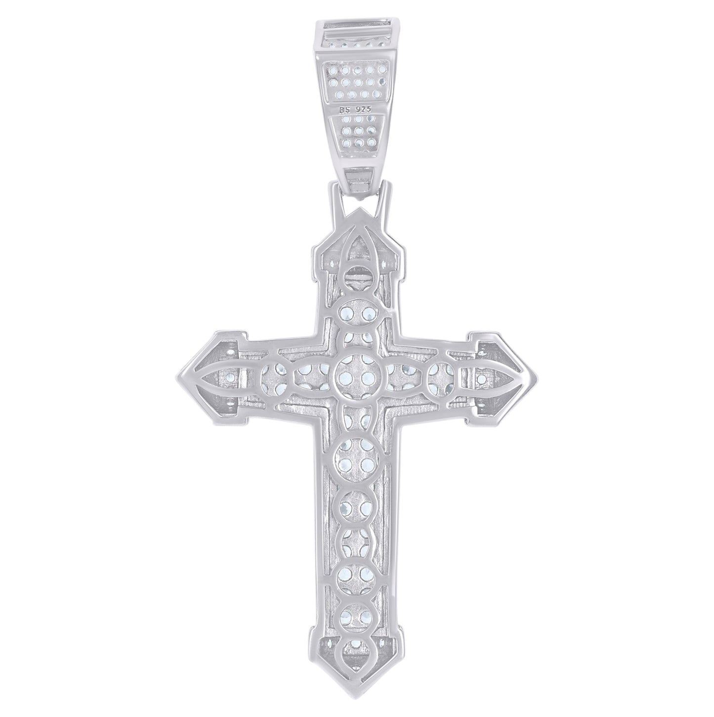 Sterling Silver Mens Cubic-Zirconia Cross Religious Charm Pendant
