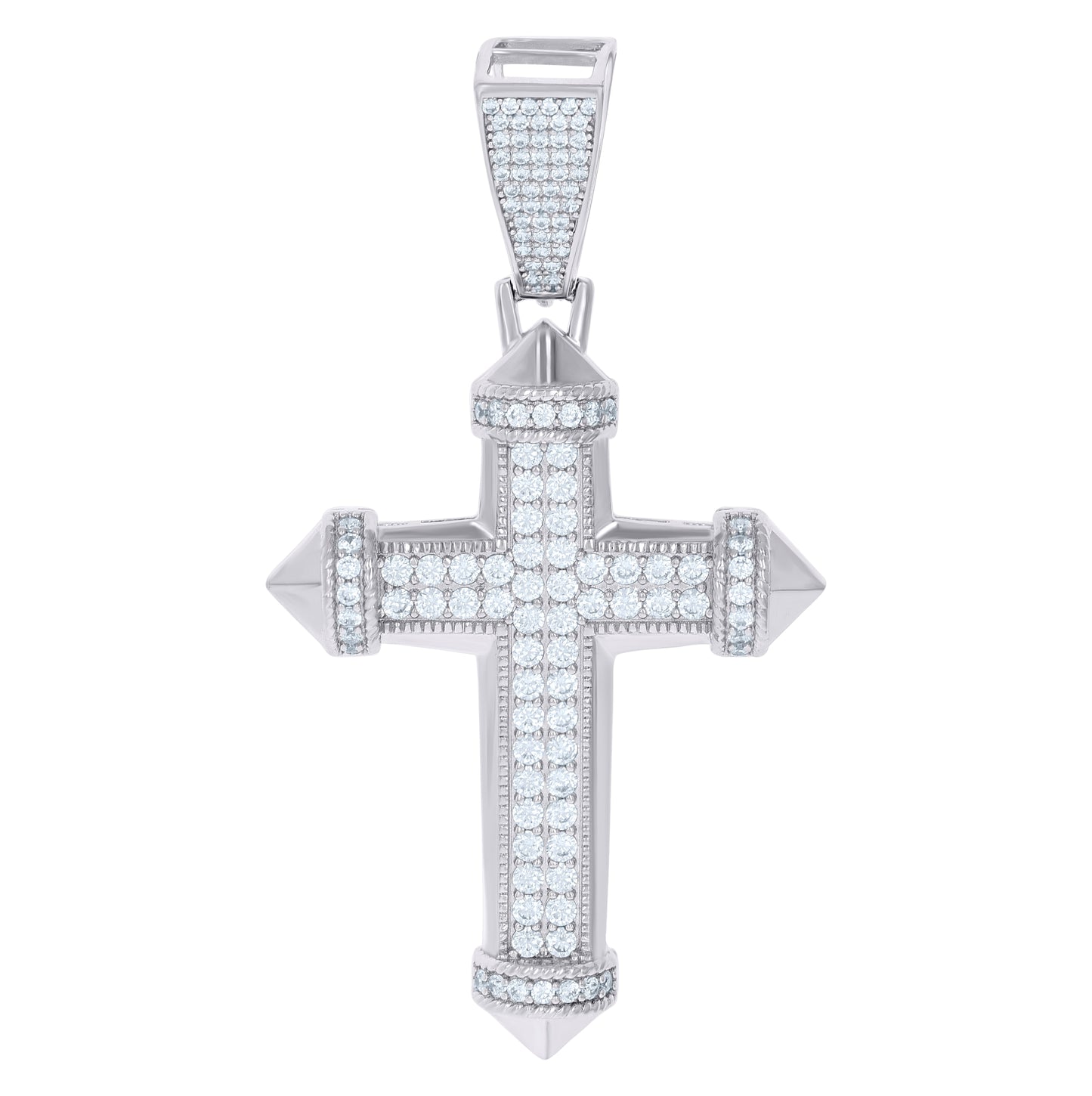 Sterling Silver Mens Cubic-Zirconia Cross Religious Charm Pendant
