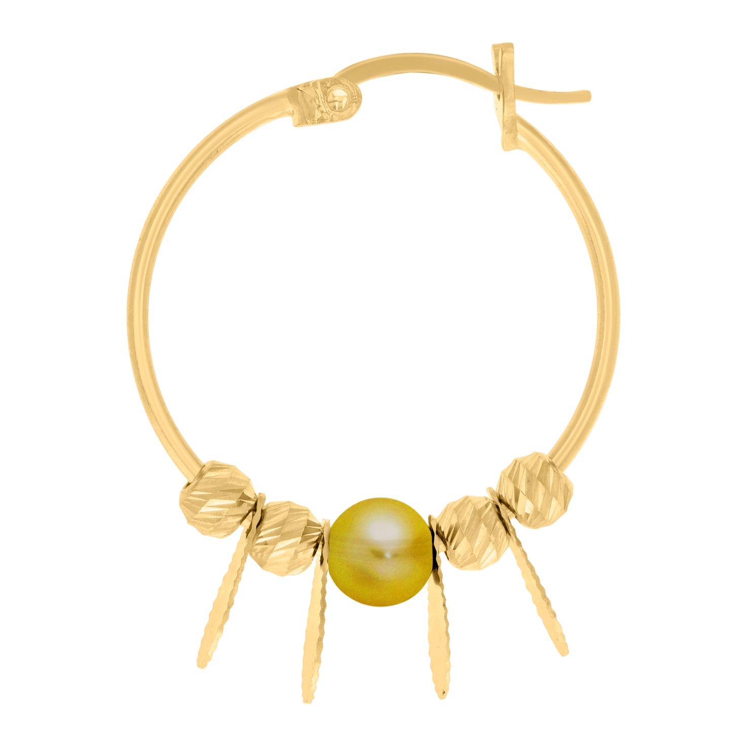 10K Yellow Gold Womens Beaded Fashion Hoop Earrings