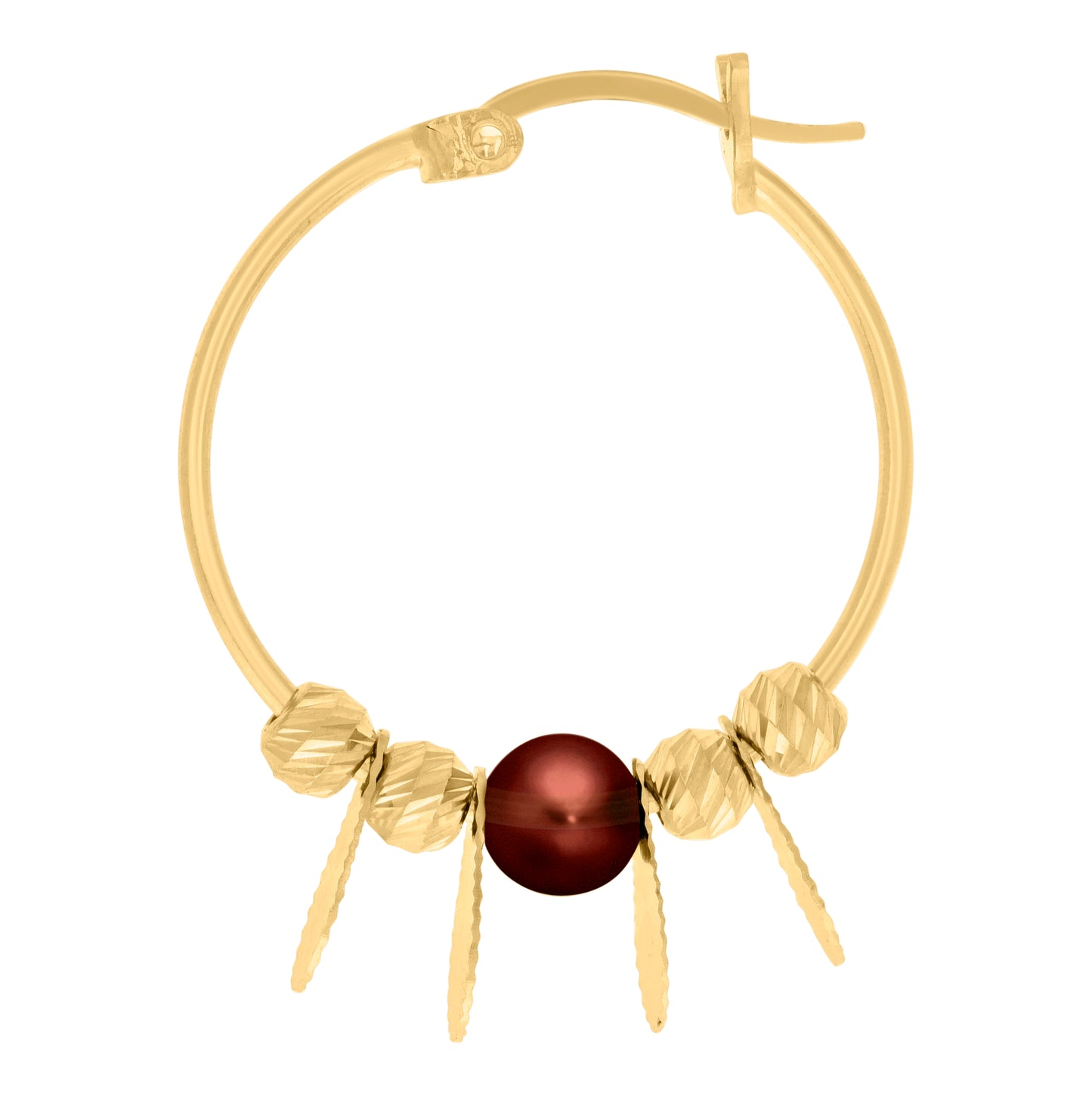 10K Yellow Gold Womens Beaded Fashion Hoop Earrings